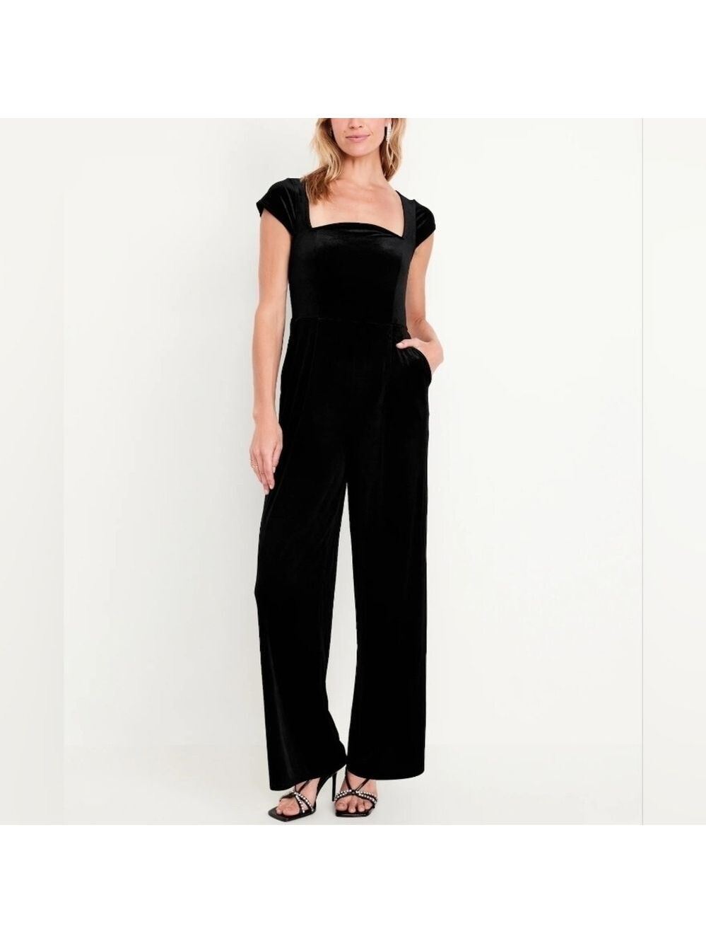 S • Old Navy • Black Fit & Flare Velvet Jumpsuit